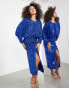 ASOS EDITION batwing all over sequin midi dress in bright blue