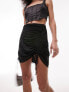 Фото #2 товара Topshop jersey mesh ruched side mini skirt in black