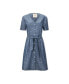 Фото #11 товара Women's Short Sleeve Button Front Chambray Dress with Waist Sash
