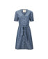 Women's Short Sleeve Button Front Chambray Dress with Waist Sash