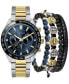 ფოტო #1 პროდუქტის Men's Two-Tone Metal Alloy Bracelet Watch 45mm Gift Set