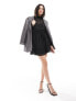 New Look long sleeve ruffle detail chiffon mini dress in black