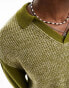 ASOS DESIGN knitted relaxed jumper with notch neck in green with texture