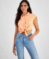 Фото #1 товара Women's Button-Front Cropped Cotton Shirt