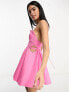 Фото #3 товара ASOS DESIGN Cotton pleat detail corset prom mini dress with cut out detail in pink