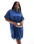 Фото #4 товара ASOS DESIGN Curve satin oversized mini tshirt dress in steel blue