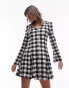 Topshop v neck brushed check mini shirt dress in mono