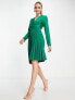 Closet London Tall wrap front pleated midi skater dress in emerald