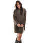 ASOS DESIGN crew neck mini dress with wide cuff in mocha