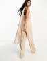 Фото #1 товара In The Style x Georgia Louise fringed scarf detail wide leg jumpsuit in stone