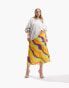 ASOS DESIGN Curve satin bias midi skirt in bright tie dye print