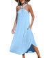 Фото #1 товара Women's Light Blue High Neck Sleeveless Maxi Beach Dress