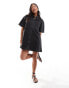 ASOS DESIGN Petite short sleeve denim shirt dress in washed black