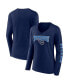 ფოტო #1 პროდუქტის Women's Navy Tennessee Titans Wordmark Long Sleeve V-Neck T-shirt