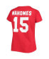 ფოტო #4 პროდუქტის Women's Patrick Mahomes Red Kansas City Chiefs Plus Size Name and Number V-Neck T-shirt