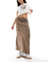 Фото #1 товара ONLY linen mix midi cargo skirt co-ord in washed brown