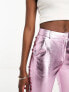 Фото #3 товара Missyempire metallic straight leg trousers in pink