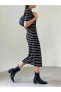 Фото #3 товара Trendseninle Siyah Beyaz Çizgili Desenli Gofre Elbise