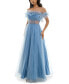 Фото #6 товара Juniors' Off-The-Shoulder Glitter Tulle Corset Gown, Created for Macy's