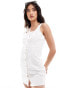 DTT denim button front mini dress in white