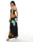 Kaiia exclusive slinky twist off shoulder maxi dress in black butterfly print