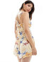 ASOS DESIGN square neck cami shirred bodice mini dress in starfish print