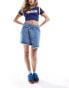 Something New Denim asymmetric mini skirt in medium blue wash