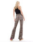 ONLY Tall ribbed flared trousers in leopard print