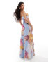 Фото #2 товара ASOS DESIGN mesh faux-ord bandeau maxi dress in oversized orchid print