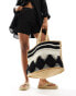 Фото #1 товара Glamorous oversized straw tote bag with black pattern in black