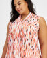 Plus Size Printed Sleeveless Bow Neck Blouse, Created for Macy's