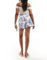 Фото #6 товара Abercrombie & Fitch linen blend shorts in white with blue floral print