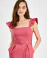 ფოტო #2 პროდუქტის Juniors' Flutter-Sleeve Belted Mini Dress