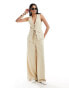 ASOS DESIGN longline waistcoat with beaded tie detail in textured cream