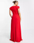 TFNC Bridesmaid flutter sleeve ruffle detail maxi dress in red