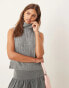 Фото #1 товара Vila ribbed high neck sleevless knitted vest in dark grey