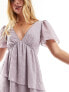 ASOS DESIGN dobby asymmetric ruffle midi dress with tie back neck in mauve