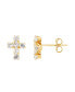 ფოტო #1 პროდუქტის Cubic Zirconia Cross Button Earrings in 14K Gold