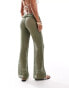 ONLY Petite flare beach trousers with folded waistband in light green