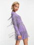 Фото #8 товара ASOS DESIGN embellished shift mini dress with beaded fringe in purple