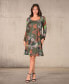 ფოტო #4 პროდუქტის Women's Green Paisley Print Long Sleeve Knee Length Dress