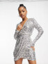 Фото #3 товара Forever New wrap front sequin mini dress in silver