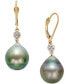 ფოტო #1 პროდუქტის Cultured Tahitian Pearl (12mm) and Diamond Accent Drop Earrings in 14k Gold