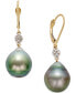 Фото #1 товара Серьги Macy's Cultured Tahitian Pearl и бриллиант 14k Gold