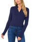 ფოტო #1 პროდუქტის Women's Woven-Collar Knit Long-Sleeve Top