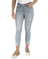 Juniors' High Rise Button Fly Distressed Cropped Jeans