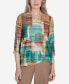 ფოტო #1 პროდუქტის Petite Emerald Isle Color Blocking Texture Top