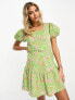 Фото #4 товара Miss Selfridge cotton flax belted frill hem mini dress in green floral