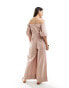 Фото #3 товара ASOS DESIGN puff sleeve bardot with front cutout jumpsuit in mauve