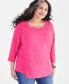 ფოტო #1 პროდუქტის Plus Size Cotton Square-Neck Top, Created for Macy's